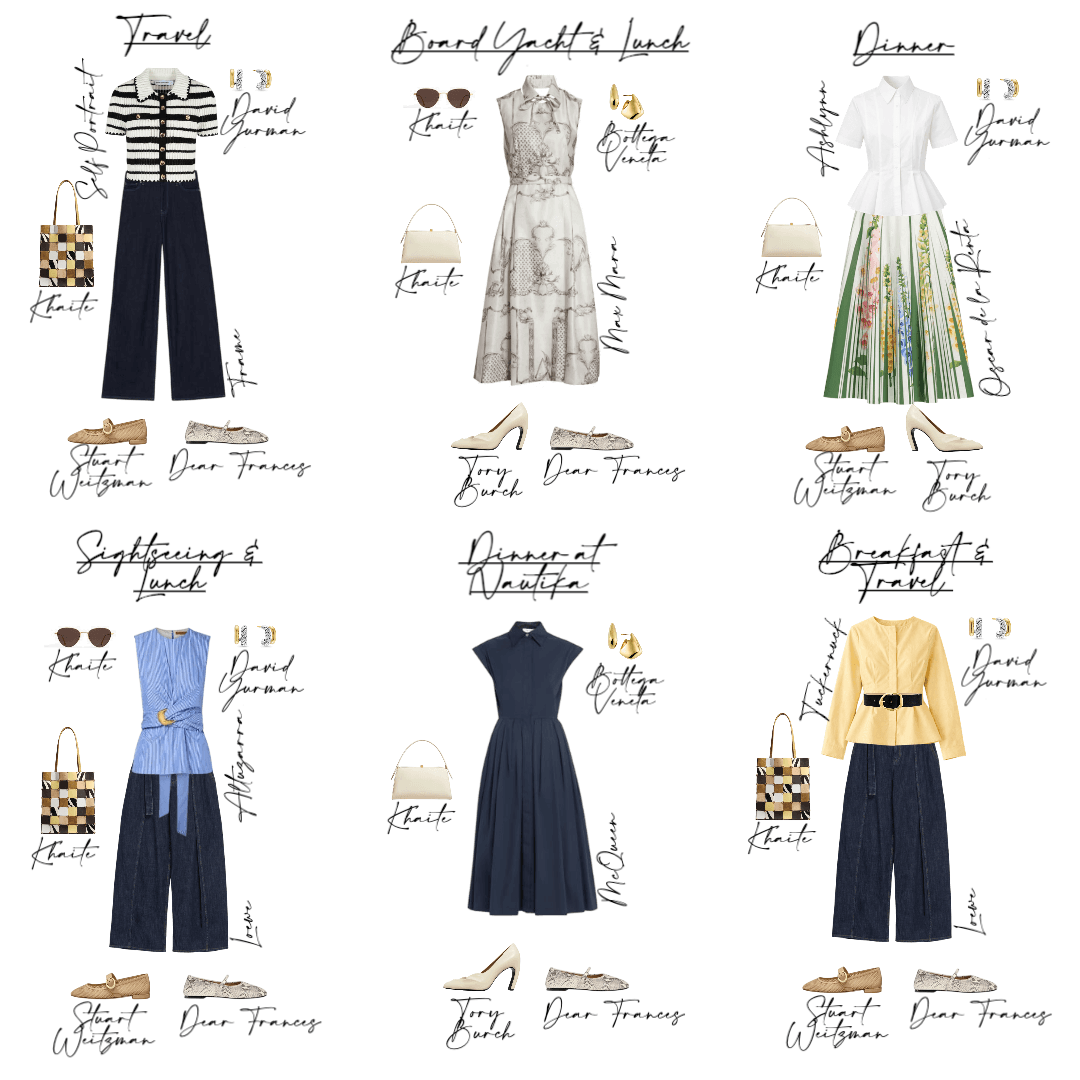 Dubrovnik packing capsule, six styled outfits for yacht, dining, and sightseeing