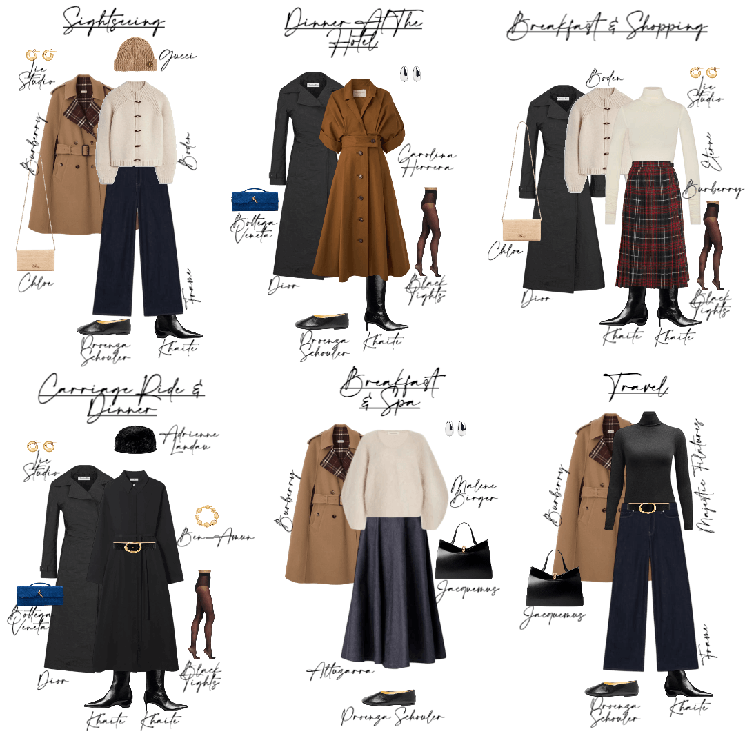 St. Moritz packing capsule, six styled outfits for sightseeing, dining, and spa